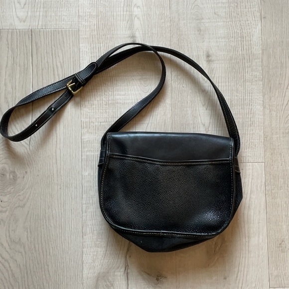 VINTAGE Mark Cross Made in Italy Camel Leather Black Suede Flap Handbag Bag - Picture 2 of 5